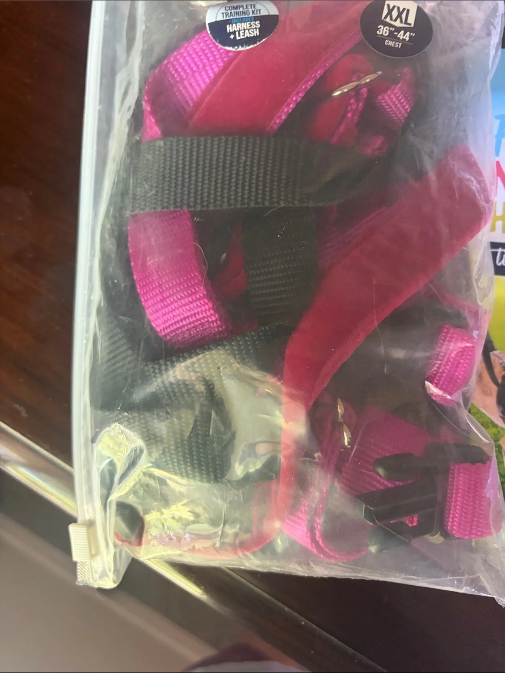 Adjustable Pink and Black Dog Harness with Matching Pink Leash